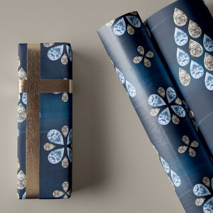 Elegant Navy Blue Waterverf Juwelen Kerstboom Cadeaupapier