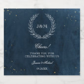 Elegant Navy Blue Waterverf Monogram Weddenschap Sparkling Wijnetiket (Enkel label)