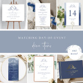 Elegant Navy Blue Waterverf, Monogram Wedding Menu