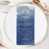 Elegant Navy Blue Waterverf, Monogram Wedding Menu