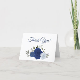 Elegant Navy Blue Waterverf Rozen Weddenschap Foto Bedankkaart