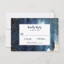 Elegant Navy Blue Waterverf RSVP Kaartje