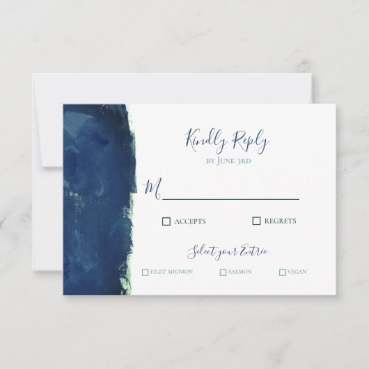 Elegant Navy Blue Waterverf RSVP Kaartje (Voorkant)