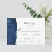 Elegant Navy Blue Waterverf RSVP Kaartje (Staand voorkant)