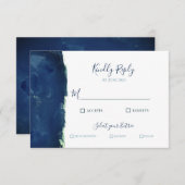 Elegant Navy Blue Waterverf RSVP Kaartje (Voorkant / Achterkant)