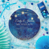 Elegant Navy Blue Waterverf String Lights Wedding Papieren Bordje (Feest)