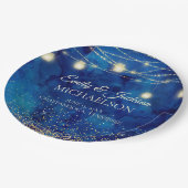 Elegant Navy Blue Waterverf String Lights Wedding Papieren Bordje (Gekanteld)