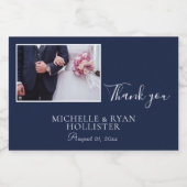 Elegant Navy Blue Wedding Bedankt voor foto Sparkling Wijnetiket (Enkel label)