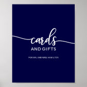 Elegant Navy Blue Wedding Cards en Gifts Sign Poster (Voorkant)