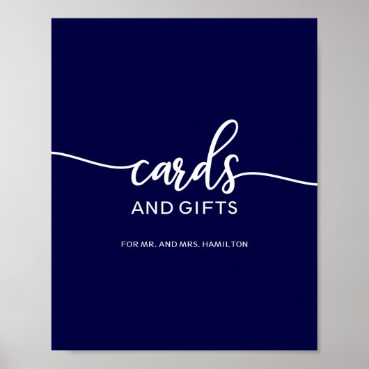 Elegant Navy Blue Wedding Cards en Gifts Sign Poster (Voorkant)