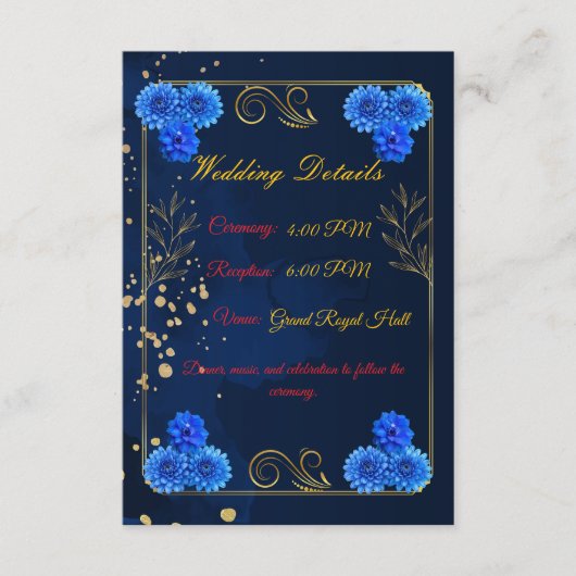 Elegant Navy Blue Wedding Details Card Template Informatiekaartje (Voorkant)
