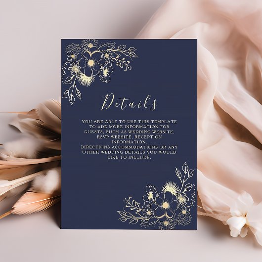 Elegant Navy Blue Wedding Details Enclosure Kaart