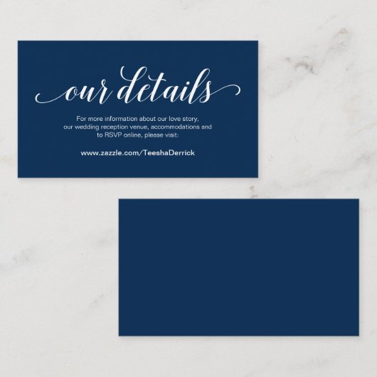 Elegant Navy Blue, Wedding Details, Online RSVP Informatiekaartje (Voorkant / Achterkant)