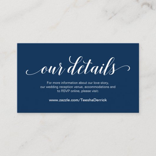 Elegant Navy Blue, Wedding Details, Online RSVP Informatiekaartje (Voorkant)