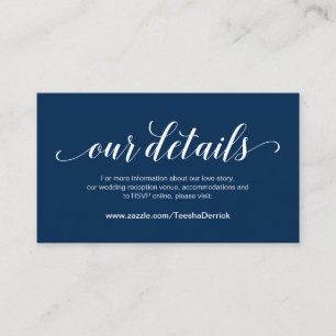 Elegant Navy Blue, Wedding Details, Online RSVP Informatiekaartje