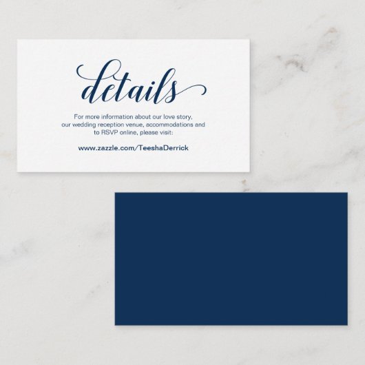 Elegant Navy Blue, Wedding Details, Online RSVP Informatiekaartje (Voorkant / Achterkant)