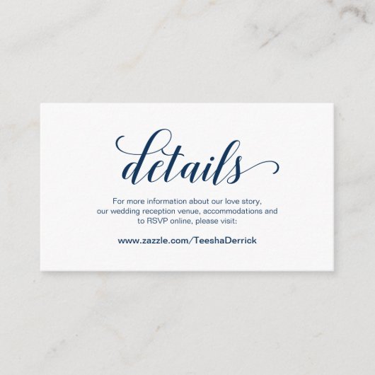 Elegant Navy Blue, Wedding Details, Online RSVP Informatiekaartje (Voorkant)