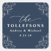 Elegant Navy Blue Wedding Favor Square Sticker (Voorkant)