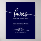 Elegant Navy Blue Wedding Favors Sign Poster (Voorkant)