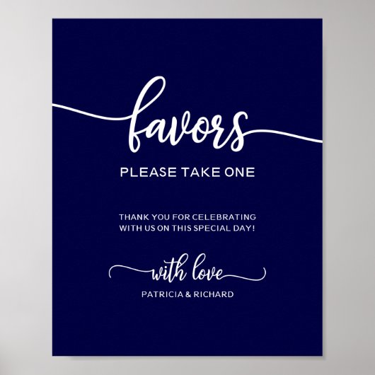 Elegant Navy Blue Wedding Favors Sign Poster (Voorkant)
