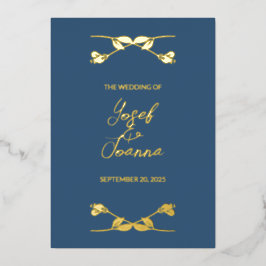 Elegant Navy Blue Wedding Folie Uitnodiging