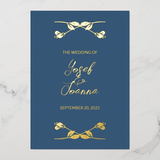 Elegant Navy Blue Wedding Folie Uitnodiging (Voorkant)