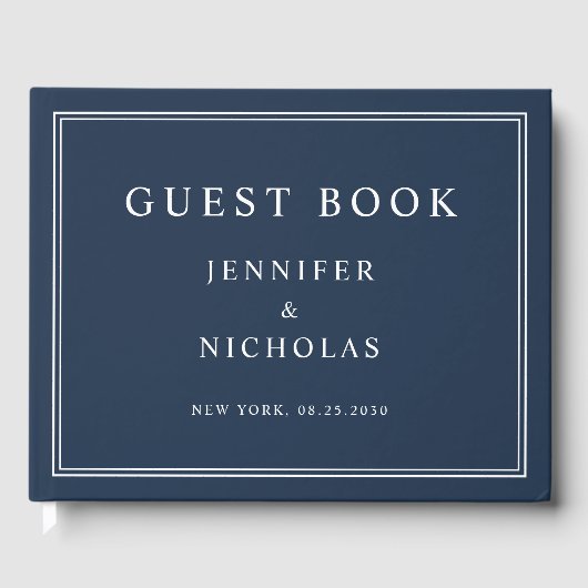 Elegant Navy Blue Wedding Gastenboek (Voorkant)