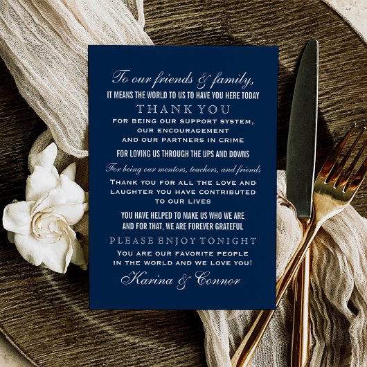 Elegant Navy Blue Wedding Guest Bedankkaart