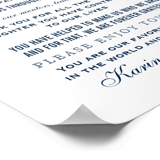 Elegant Navy Blue Wedding Hartelijk dank Poster (Hoek)