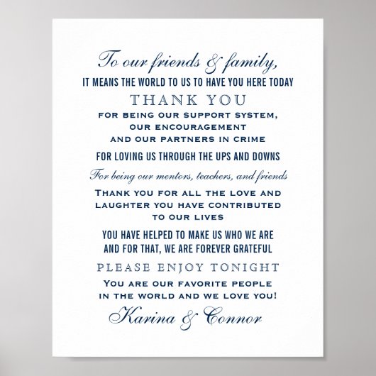 Elegant Navy Blue Wedding Hartelijk dank Poster (Voorkant)