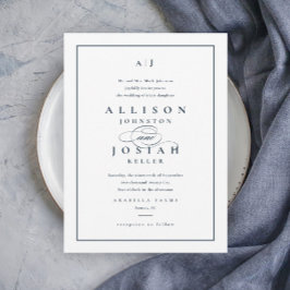 Elegant Navy Blue Wedding Invitation Kaart
