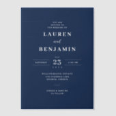Elegant Navy Blue Wedding Invitation Vellum Uitnodigingen (Voorkant)