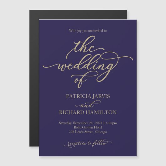 Elegant Navy Blue Wedding Magnetische Uitnodiging (Voorkant / Achterkant)