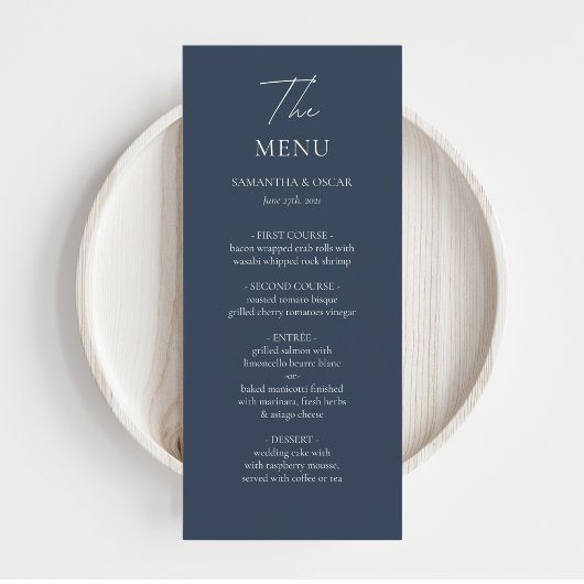 Elegant Navy Blue Wedding Menu