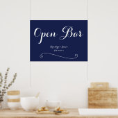 Elegant Navy Blue Wedding Open Bar Sign Poster (Keuken)