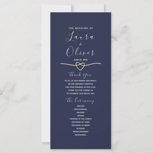 Elegant Navy Blue Wedding Programme (Voorkant)