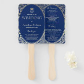 Elegant Navy Blue Wedding Programme Handwaaier (Voorkant en achterkant)