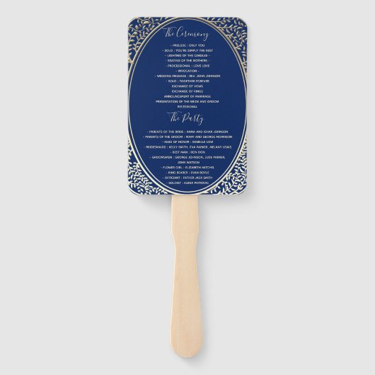 Elegant Navy Blue Wedding Programme Handwaaier (Achterkant)
