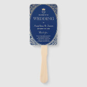 Elegant Navy Blue Wedding Programme Handwaaier (Voorkant)
