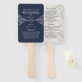 Elegant Navy Blue Wedding Programme Handwaaier (Voorkant en achterkant)
