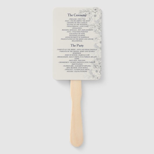 Elegant Navy Blue Wedding Programme Handwaaier (Achterkant)