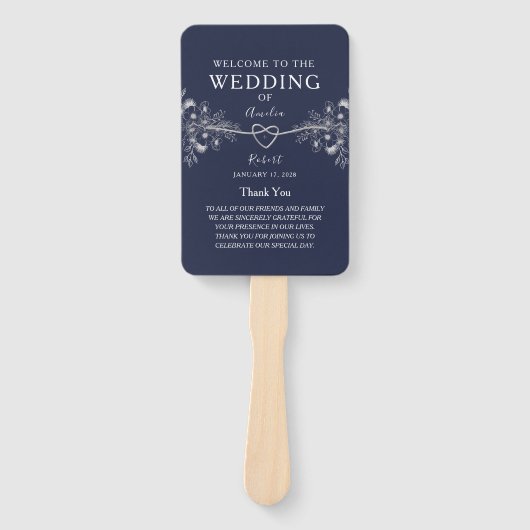 Elegant Navy Blue Wedding Programme Handwaaier (Voorkant)
