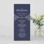 Elegant Navy Blue Wedding Programme Programmakaart (Staand voorkant)