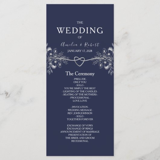 Elegant Navy Blue Wedding Programme Programmakaart (Voorkant)