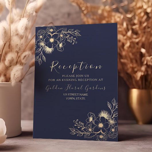 Elegant Navy Blue Wedding Reception Informatiekaartje