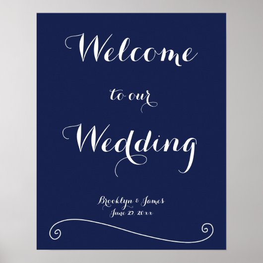Elegant Navy Blue Wedding Reception Sign Print (Voorkant)