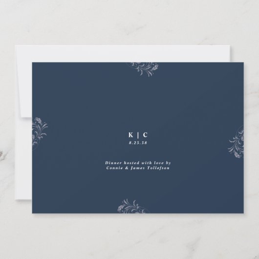Elegant Navy Blue Wedding Rehearsal Dinner Kaart (Achterkant)