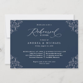 Elegant Navy Blue Wedding Rehearsal Dinner Kaart