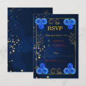 Elegant Navy Blue Wedding Response Card Template RSVP Kaartje (Voorkant / Achterkant)