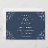 Elegant Navy Blue Wedding Save the Date Cards (Voorkant)